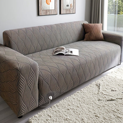 Polar Fleece Sofa Cover Modern Jacquard Elastic Slip-Resistant All Season Furniture Protector for Living Room Office Bedroom - 1 2 3 4 Seater with Free Matching Pillowcase