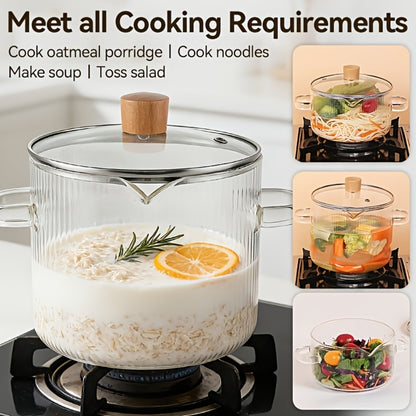 Glass Saucepan Set 2-Pack Stovetop Safe Borosilicate Ribbed Pots with Lids – 78oz & 54oz Heat Resistant Cookware for Soup, Ramen, Milk | Transparent Glass Pot Kitchen Cooking Set with Baking Mat
