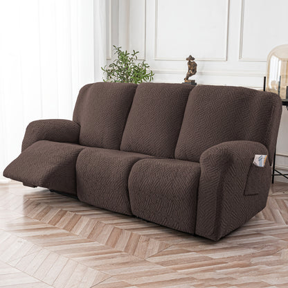Recliner Sofa Slipcover Set 8pcs 3-Seat Jacquard Furniture Protector with Pocket Flexible Soft Slide Sleeve Cover for Sofa Couch Office Living Room Home Decor Multiple Colors