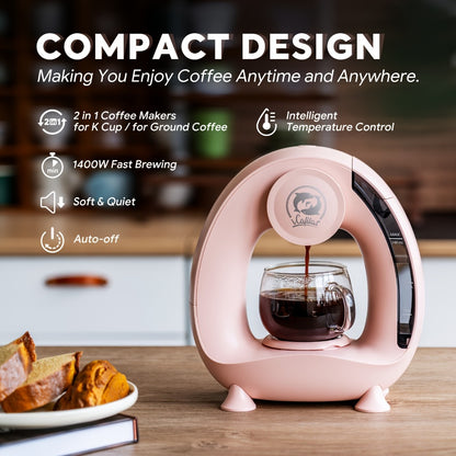 Single Serve Coffee Maker 2-in-1 K-Cup Compatible and Coffee Grounds - Mini Drip Coffee Machine 4-8oz Fast Brew for Home Office Travel Dorm, Compact Coffee and Tea Maker with Removable Tank Quiet Operation