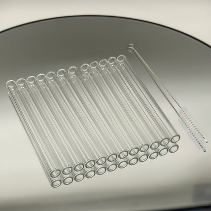 Glass Straws Reusable 12 Pack with Cleaning Brushes - Borosilicate Glass Drinking Straws 6 or 8 Inch, Clear & Colorful, Thick 12mm, Dishwasher Safe for Smoothies, Juice, Coffee & Cocktails