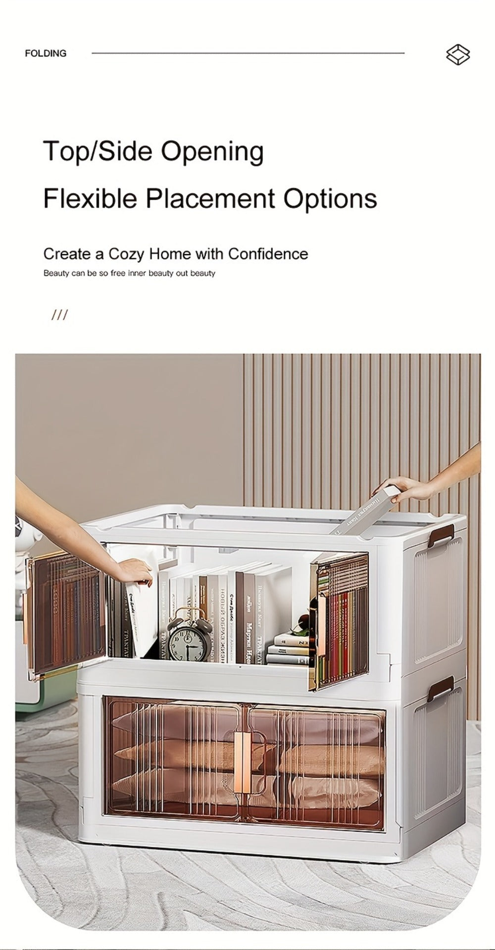 Folding Storage Cabinet with Wheels, 3/4/5-Tier Stackable Plastic Storage Bins with Lids & Magnetic Doors, Foldable Large Organizer with 360° Lockable Wheels for Home Office Kitchen Bathroom Garage