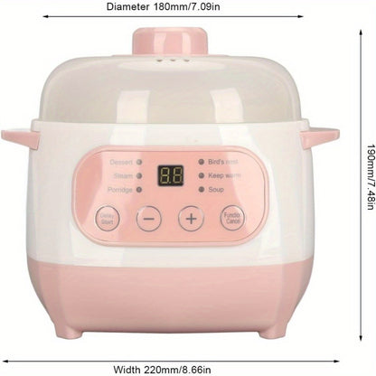 Electric Ceramic Stew Pot 1L 200W Anti Dry Burn 24H Intelligent Reservation Slow Cooker for Porridge Rice Soup Congee Small Family Individual Use