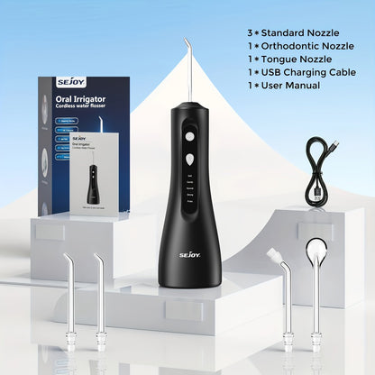 Water Flosser Electric Oral Irrigator 9 Replaceable Nozzles 350mL Tank 20-Day Battery 360° Rotatable Tip Intelligent Pressure Control Deep Teeth Gum Cleaning