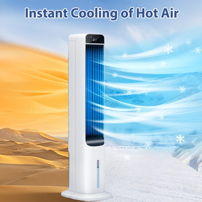 Evaporative Air Cooler Portable 1.32 Gal, 3-in-1 Swamp Cooler Fan Humidifier with Ice Cooling, 4 Ice Packs, 70° Oscillation & Low Noise, Bladeless Tower Fan Air Conditioner for Bedroom Kitchen Office