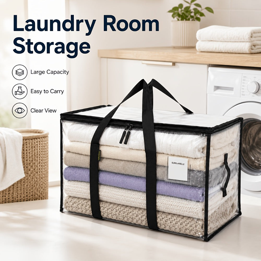 Heavy-Duty Moving Bags Set of 6 – Oversized Storage Totes with Reinforced Handles & Snap-Close Lid, Space Saver Bags for Clothes, Quilts & Moving Supplies, Transparent