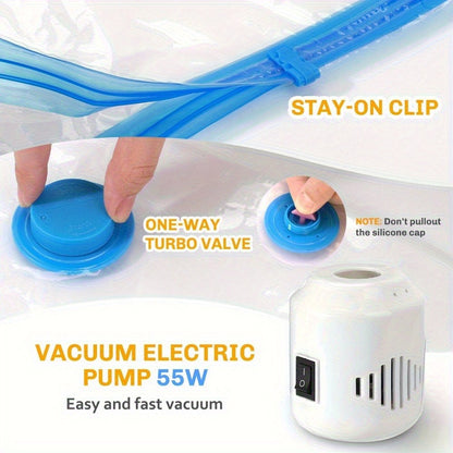 Vacuum Storage Bags 16pcs with Electric Pump – Space Saver Compression Bags for Clothes, Bedding, Pillows, Quilts, Blankets, Travel & Luggage (7 Small, 6 Medium, 3 Large)