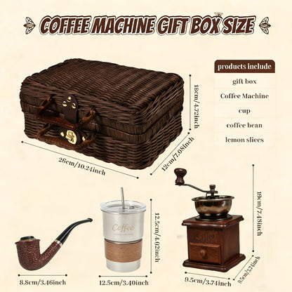 Manual Coffee Grinder Hand Grinder with 304 Stainless Steel Burr, Portable Square Coffee Mill for Travel, Camping, Office & Food Truck, Vintage & Brown Pipe Style, Perfect Coffee Gift Set