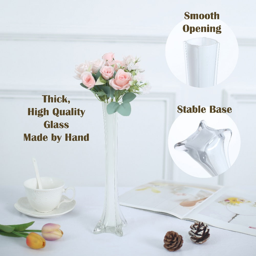Eiffel Tower Vase Pack of 12 – Tall Glass Flower Vases for Wedding Centerpiece, Event Table Decor, Floral Arrangements & Party Decoration, Clear Black White, 12" 16" 20" 24" Sizes