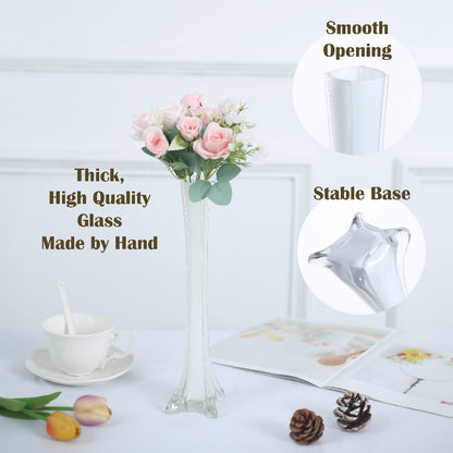 Eiffel Tower Vase Pack of 12 – Tall Glass Flower Vases for Wedding Centerpiece, Event Table Decor, Floral Arrangements & Party Decoration, Clear Black White, 12" 16" 20" 24" Sizes