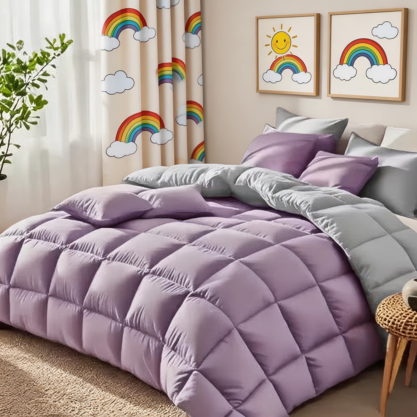 Comforter Set 7 Piece Bed in a Bag Full Queen King Soft Satin-Like Fabric with Fitted Sheet Flat Sheet Pillowcases Breathable Bedding Set for Bedroom Hotel