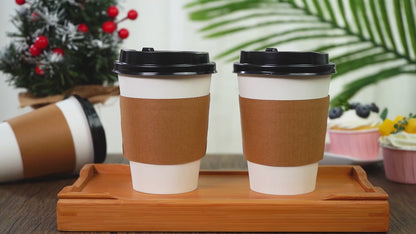 Disposable Paper Coffee Cups with Lids and Sleeves 12oz – Leak-Proof To-Go Hot Coffee Cups with Insulated Sleeve for Home, Office, Party & Coffee Bar | 50 or 100 Pack