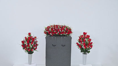 Artificial Cemetery Grave Flowers Silky Rose Bouquet Memorial Decoration