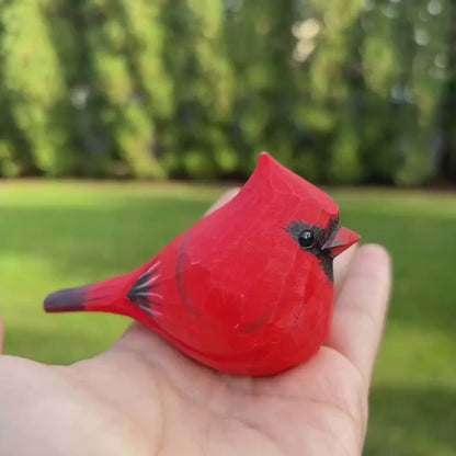 Cardinal Bird Statues Handmade Wood Carving 2pcs - Painted Decorative Bird Figurines for Home Decor Shelf Garden - Best Gift for Bird Lovers Birthday Christmas Family Friends