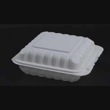 Disposable Food Containers Take Out Boxes with Lids - 7" 8" 9" Plastic Clamshell Meal Prep Containers BPA Free 1 & 3 Compartment Heavy Duty Reusable White