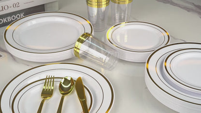 Disposable Dinnerware Set 350pcs for 100 Guests Party Plates Cups Silverware Napkins Wedding