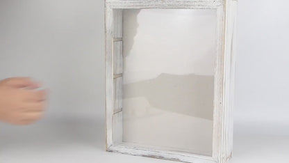 Shadow Box Frame 11x14 Large Memory Display Case with Linen Back - 4 Removable Shelves for Medals, Coins, Rings, Pins, Photos & Flowers | Deep Shadow Box for Collections, Country Farmhouse Style