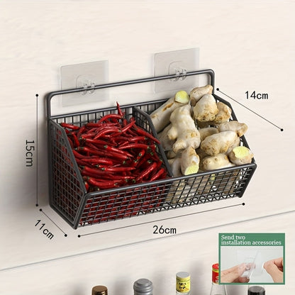 Wall Mounted Kitchen Storage Basket – Metal Wire Rack Organizer, 2 or 3 Grid Tier, Space Saving Vertical Pantry Shelf for Spices, Snacks & Beverages, Home Kitchen & Retail Store Display