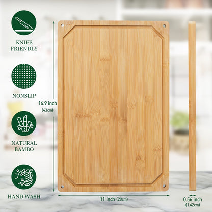 Cutting Board with Juice Groove – Non-Slip Chopping Board & Cheese Platter for Meat, Cheese, Bread, Vegetables & Fruits, XL & Bamboo Options, Kitchen Gadget Gift for Home, Dorm & Holiday Gatherings
