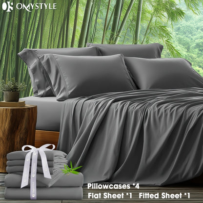 Bamboo Blend Bed Sheet Set 6pcs – Flat Sheet, Fitted Sheet & 4 Pillowcases, Ultra Soft Lyocell Viscose Breathable Bedding for Hot Sleepers, Deep Pocket Twin Full Queen King, 11 Colors