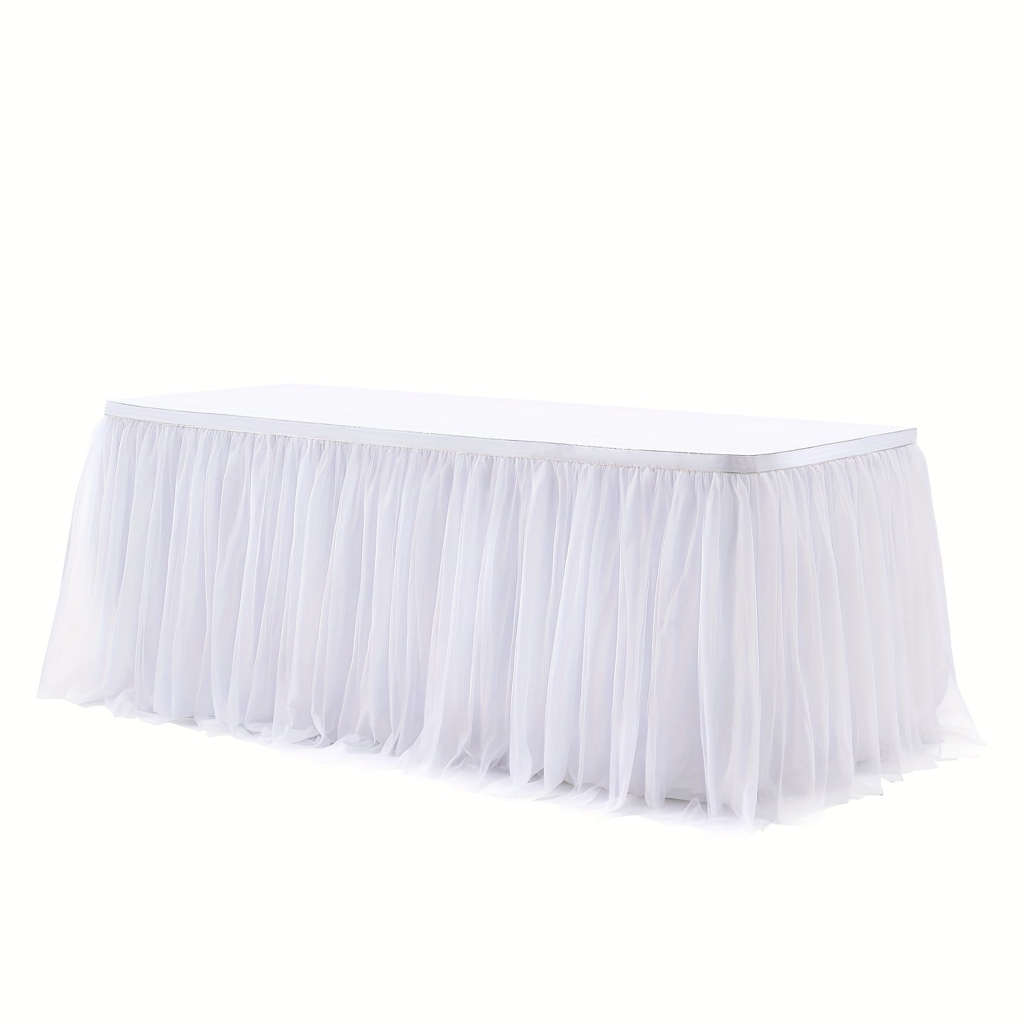 Pink Tutu Table Skirt 6ft – Ruffle Tulle Table Skirt for Rectangle & Round Tables, Princess Girls Birthday Party, Cake Dessert Table Decor, Gold Brim, Multiple Colors Available