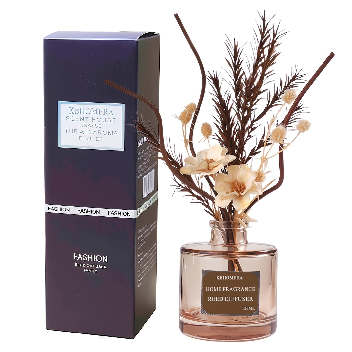 Reed Diffuser Set with Dried Flowers – Jasmine, Cedar, Sandalwood & Gardenia Scents, 120ml 90-Day Long-Lasting Home Fragrance