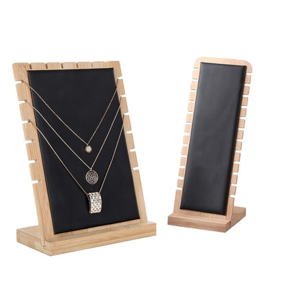 Bamboo Jewelry Necklace Display Stand 2 Pack - Multi-Hook Necklace Holder Tower, Tabletop Showcase Organizer for Retail Store, Beige Rectangle Jewelry Stand No Tools Required