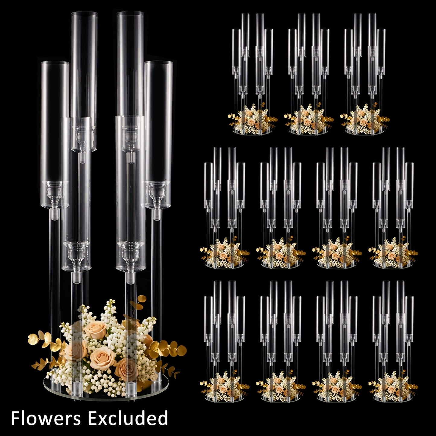 Acrylic Candelabra 6-Arm Candlestick Holder 26.8 Inch Clear Crystal Candle Holders Bulk for Wedding Table Centerpieces, Party Home Decoration, Valentine's Day Anniversary Christmas