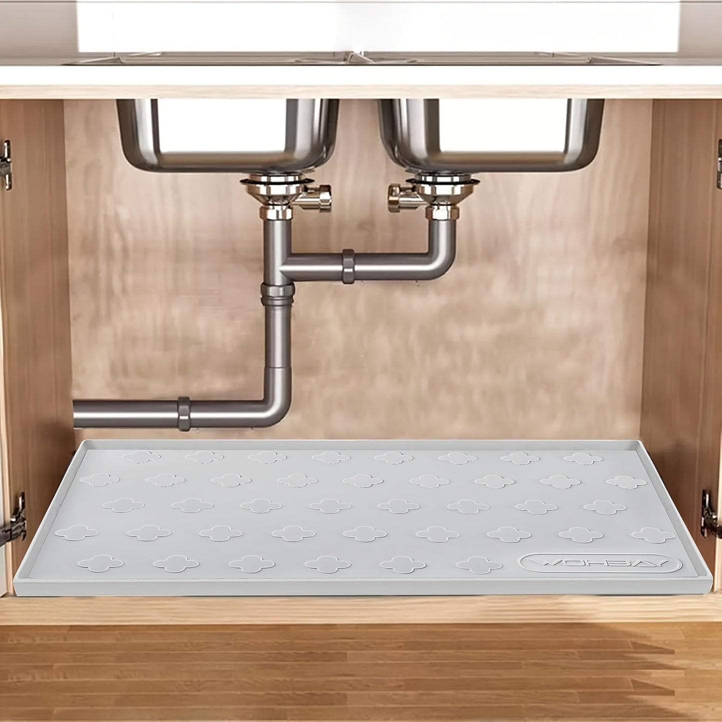 Silicone Under Sink Mat 34" x 22" Food Grade Waterproof Cabinet Liner, Honeycomb Pattern Drip Tray for Kitchen Bathroom Cabinet Organizer, Holds 2+ Gallons, Easy Clean Non-Toxic Boot Tray