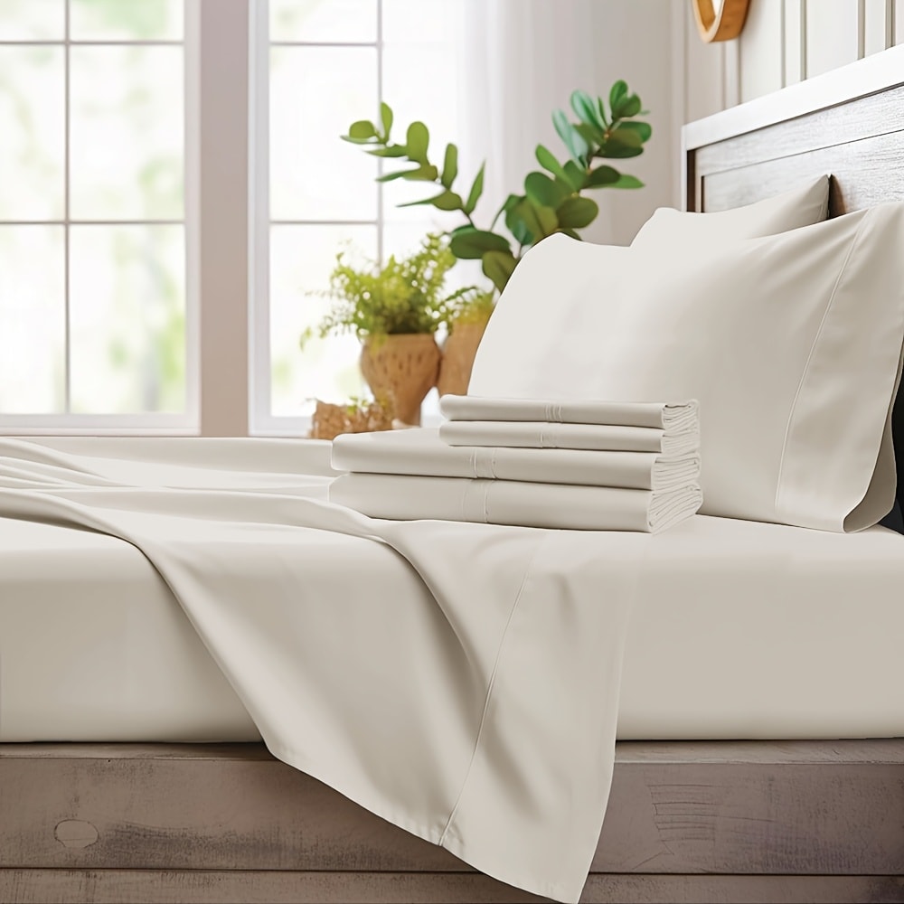 Bamboo Cooling Sheet Set 4pcs – Deep Pocket Fitted Sheet Flat Sheet Pillowcases for Hot Sleepers Twin Full Queen King