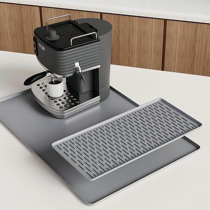 Silicone Coffee Mat with Side Pad 2-in-1, Heat-Resistant Espresso Machine Mat for Kitchen Countertop, Non-Slip Drying Mat for Coffee Bar Accessories, Easy to Clean 23.6x15.7in
