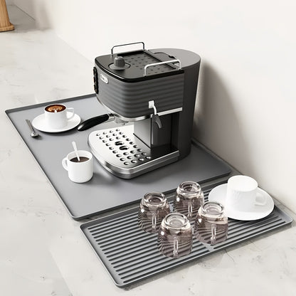Silicone Coffee Mat with Side Pad 2-in-1, Heat-Resistant Espresso Machine Mat for Kitchen Countertop, Non-Slip Drying Mat for Coffee Bar Accessories, Easy to Clean 23.6x15.7in