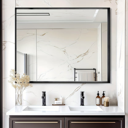Bathroom Vanity Mirror Wall Mounted Metal Frame Rectangle – Anti-Rust Farmhouse Mirror in Matte Black, Gold & Silver, Multiple Sizes, Horizontal or Vertical Hang