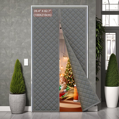 Thermal Insulated Door Curtain Magnetic Closure Knit Plaid Pattern – Windproof Insulation Blanket for Front Door, Sliding Glass, Patio & French Doors, Keep Cold Out, Grey & Brown, Multiple Sizes