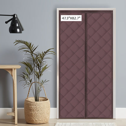 Thermal Insulated Door Curtain Magnetic Closure Knit Plaid Pattern – Windproof Insulation Blanket for Front Door, Sliding Glass, Patio & French Doors, Keep Cold Out, Grey & Brown, Multiple Sizes