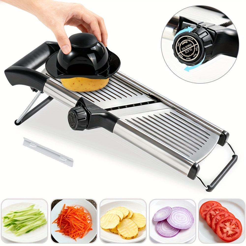 Mandoline Slicer Adjustable 5-Thickness 304 Stainless Steel – Professional Vegetable Slicer for Onion, Potato, Carrot, Cheese & Fruit, Kitchen Grater with Cut-Resistant Gloves Option