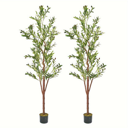 Artificial Olive Tree Large Faux Indoor Tree with Pot – Realistic 5FT 6FT 7FT Multi-Trunk Fake Olive Tree with Leaves & Fruits for Living Room Home Office Entryway Decor
