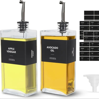 Glass Oil Dispenser Bottle 350ml - Olive Oil Vinegar Soy Sauce Coffee Syrup Dispenser for Kitchen, Rectangular Stable Design, Set of 2 or 4, Gold Silver Black White