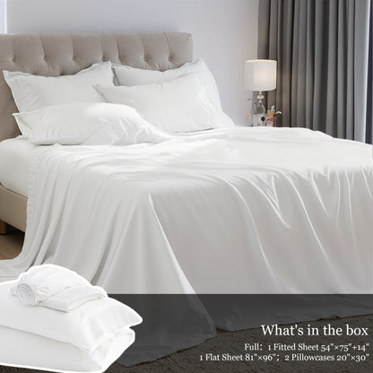 Bed Sheet Set 4-Piece Soft Breathable Cooling Sheets - Flat Sheet, Fitted Sheet & 2 Pillowcases, Wrinkle-Free Hotel Luxury Bedding, All Season Comfort