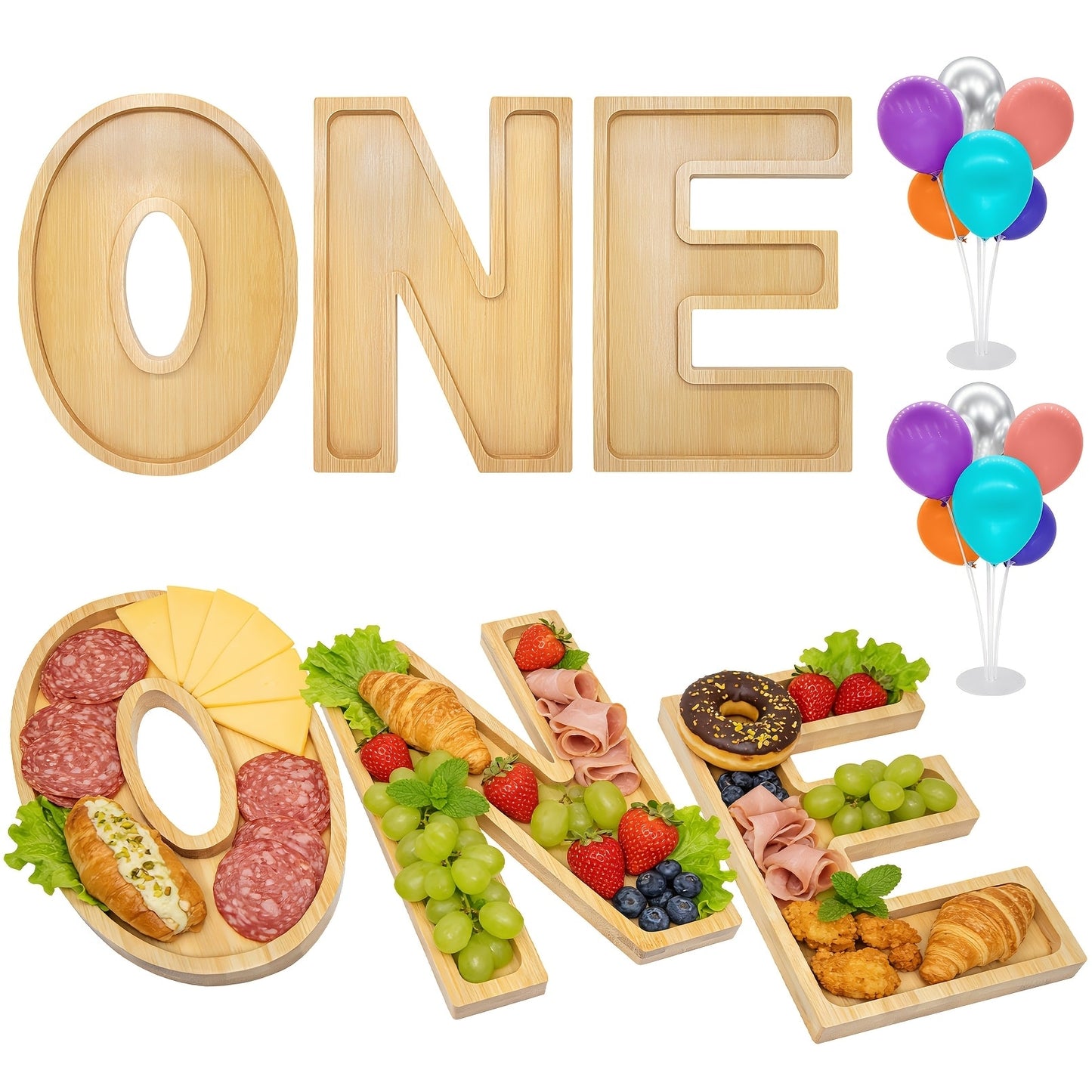 Graduation Charcuterie Board Decorations 4pcs Wooden Number Box with 14 Balloons – 2026 GRAD Fillable Party Supplies