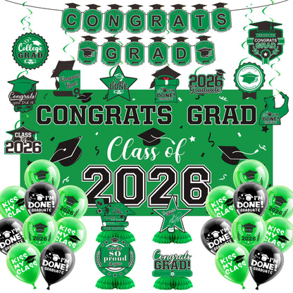 2026 Graduation Decorations Set – Congrats Grad Banner, Backdrop, Hanging Swirls & Honeycomb Table Toppers, Class of 2026 Party Supplies Kit