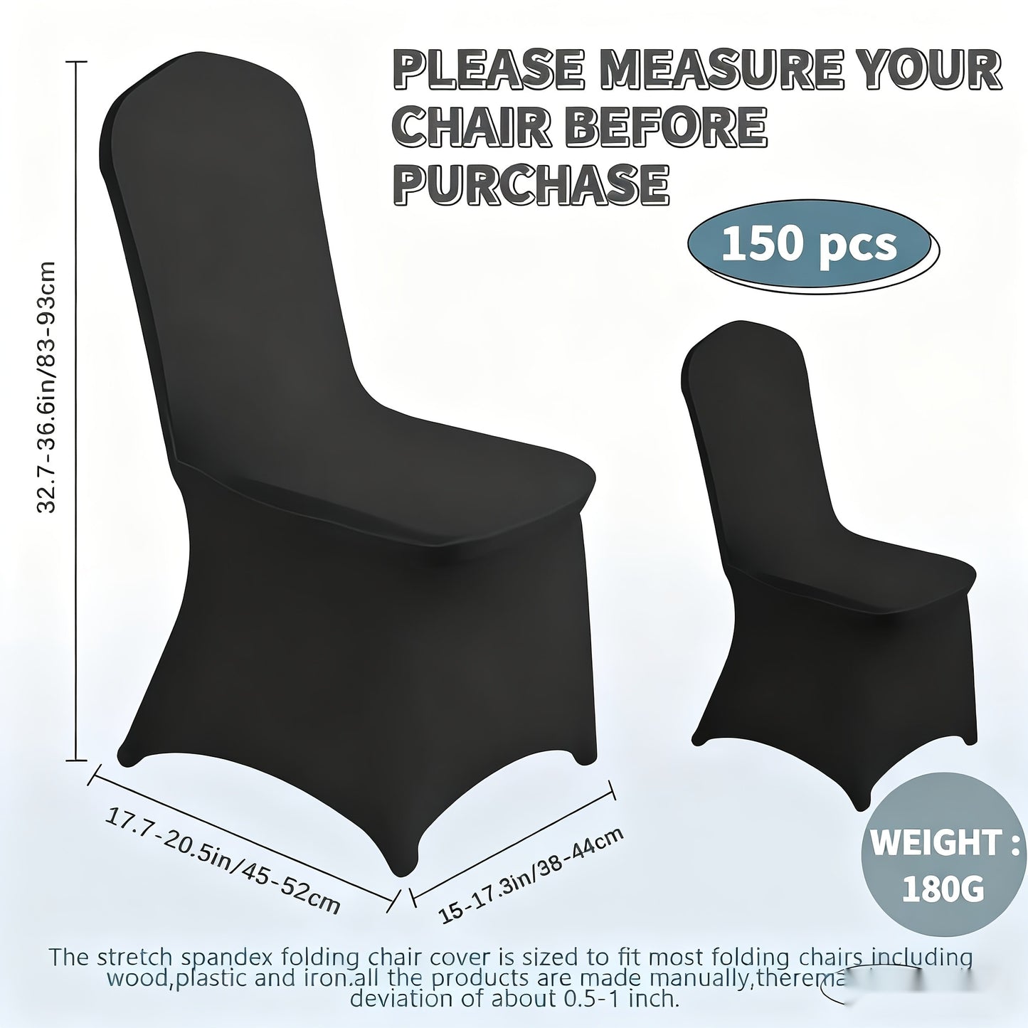 Spandex Chair Covers Bulk, Elastic Stretch Universal Fit Banquet Chair Protectors — Machine Washable Wedding Chair Covers for Weddings, Parties, Banquets & Events | Black & White | 30-150 Pack