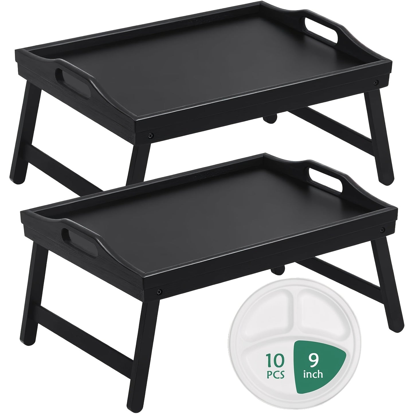 Bamboo Bed Tray Table with Foldable Legs & Handles, Breakfast Tray for Eating, Working & Snacking in Bed — Food-Safe, Durable Lap Desk | White, Black, Natural Bamboo | 1 or 2 Pack