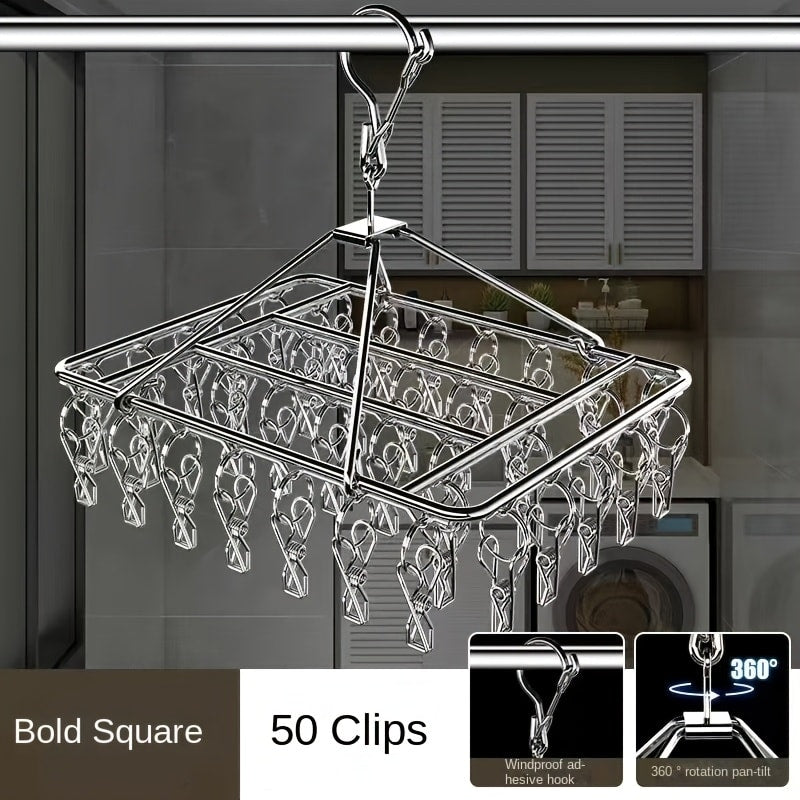 Clothes Drying Rack with Clips Stainless Steel Laundry Hanger Windproof Skidproof Multi-Clip Sock Underwear Dryer for Home Bedroom Balcony – 30/40/50 Clips