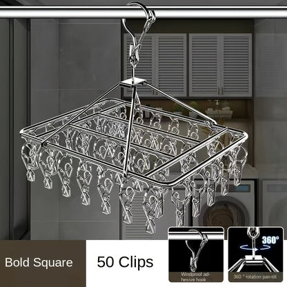 Clothes Drying Rack with Clips Stainless Steel Laundry Hanger Windproof Skidproof Multi-Clip Sock Underwear Dryer for Home Bedroom Balcony – 30/40/50 Clips