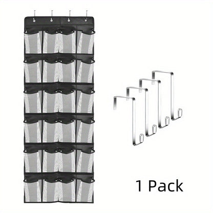 Over Door Shoe Organizer 24 Large Mesh Pockets – Foldable Breathable Hanging Storage Rack, Durable Fabric Closet Hanger for Shoes & Accessories, Space-Saving Door Organization