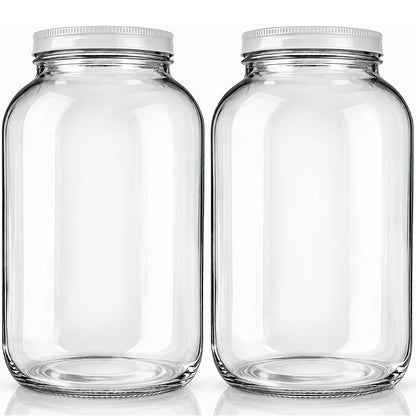 1 Gallon Wide Mouth Glass Jar with Flip Top Lid - Airtight Sealed Storage Jar for Fermentation, Pickling, Canning, Flour & Food Storage, 2 Pack