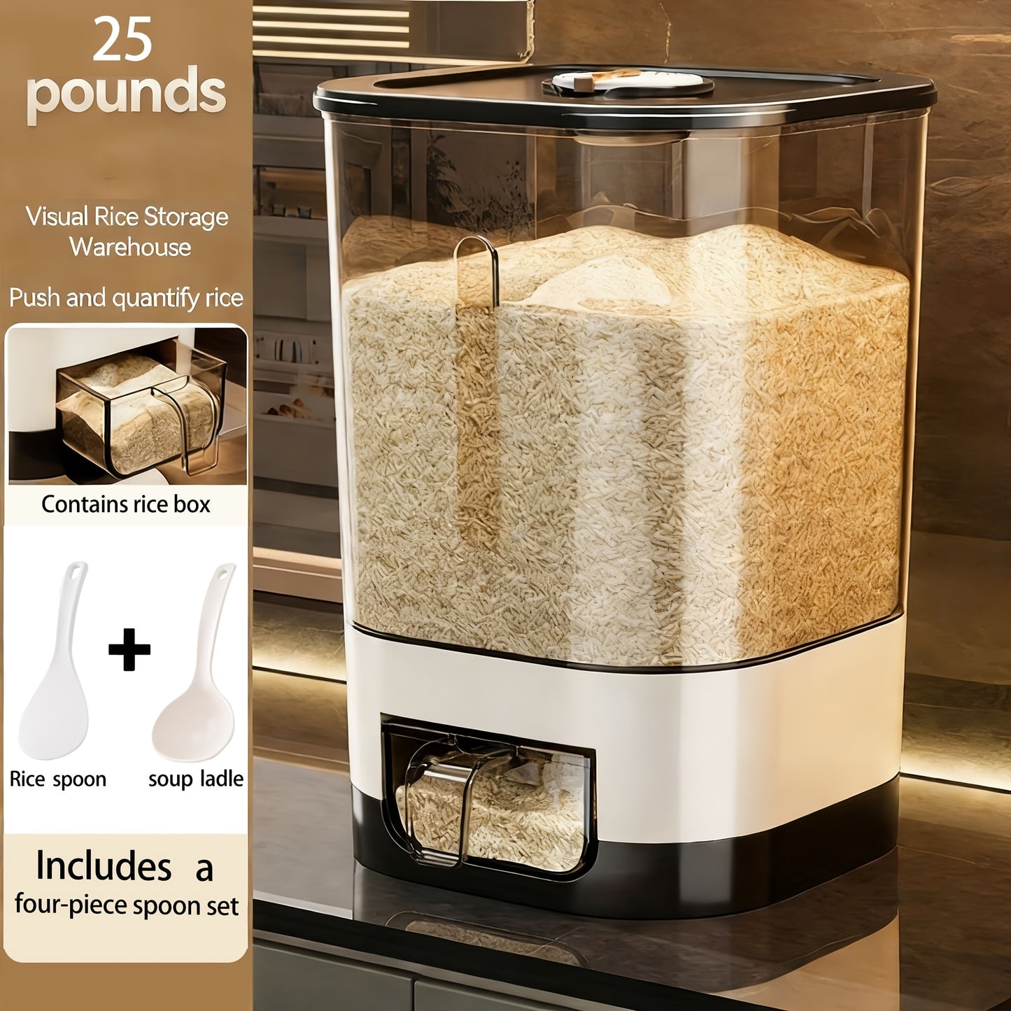 Airtight Rice Container with Measuring Cup | Large Capacity Moisture-Proof Rice Dispenser for Rice, Grains, Flour, Pet Food – BPA-Free Kitchen Food Storage