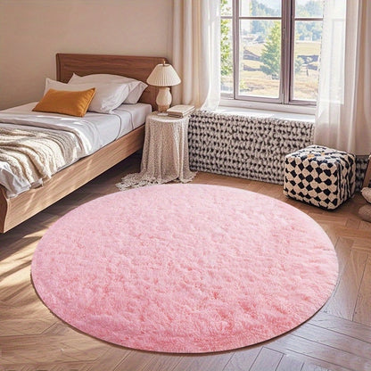 Round Faux Fur Area Rug - Soft Plush Circle Carpet for Living Room Bedroom, Machine Washable, Multiple Colors & Sizes