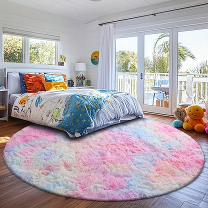 Round Shaggy Plush Rug – Soft Fluffy Circular Carpet for Bedroom & Living Room, Easy Clean